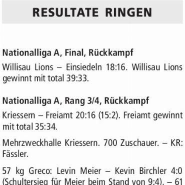 RESULTATE RINGEN