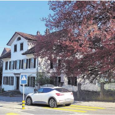 Soll Gemeinde Haus kaufen? - Die Besitzerin des «Wohnhauses Geissmann» direkt an der Bremgarterstrasse und der durch den blühenden Baum verborgenen Liegenschaft Bremgarterstrasse 9 ist verstorben. Wie geht es mit diesen geschützten Objekten jetzt weiter? Bild: chh