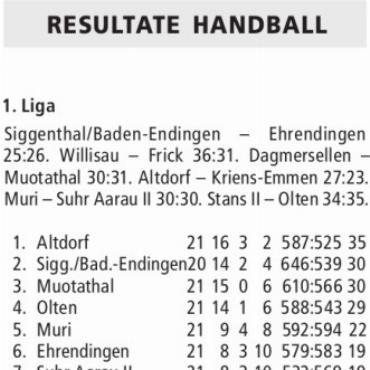 RESULTATE HANDBALL