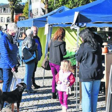 Gespräche stehen an - Zum beliebten Treffpunkt geworden: Der Wochenmarkt auf dem Sternenplatz war auch in seinem dritten Jahr eine Bereicherung für ganz Wohlen. Bilder: Daniel Marti