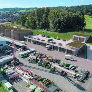 Eigentlich gar kein Problem - So soll die neue Anlage im «Buechgrindel» Niederwil aussehen. Gebaut werden hier das Tanklager wie auch eine Einstellhalle. Visualisierung: zg