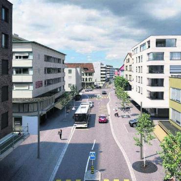 Nur Gesamtprojekt zeigt Wirkung - Die Aufwertung der Zentralstrasse vom Postplatz her betrachtet: 14 Jahre lange wurde diskutiert und geplant, nun darf endlich der Einwohnerrat über das Projekt debattieren. Bild: pd