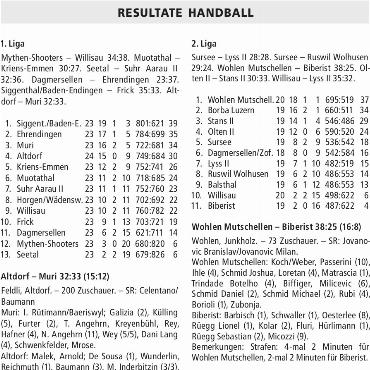 RESULTATE HANDBALL