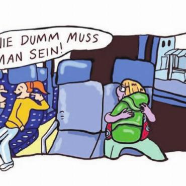 Schwere Kost, bunt serviert - Spott und Vorwürfen ist Noemi ausgesetzt. Die Erlebnisse der minderjährigen Schwangeren hält Wanda Dufner in «Bauchlandung» fest. Illustrationen: Wanda Dufner / Edition Moderne