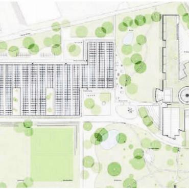 «Hier kommt die Sonne» - Der Plan zeigt die Anordnung der erweiterten Kanti Wohlen: Das Hauptgebäude (rechts) und das neue Projekt «Here Comes the Sun» (links).