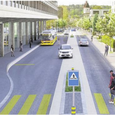 Ein letzter Infoabend - So sollen der neue Bushof und die umgestaltete Zürcherstrasse dereinst aussehen. Auf der Gleisseite des Bahnhofsgebäudes sind weitere drei Buskanten geplant. Bild: zg
