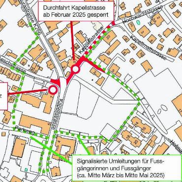 Aufwendige Bauarbeiten bis Mitte August - Die Bauarbeiten werden verschiedene Verkehrsbeeinträchtigungen mit sich ziehen. Bild: pd