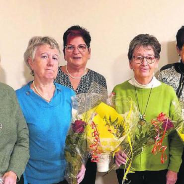 Vereinsmitglieder geehrt - Die Geehrten von links: Claire Meier, 45 Jahre; Silvia Burkart, 45 Jahre; Silvia Gygax, 50 Jahre; Claire Michel, 35 Jahre; Margrit Müller, 50 Jahre; Christa Fust, 45 Jahre. Bild: zg