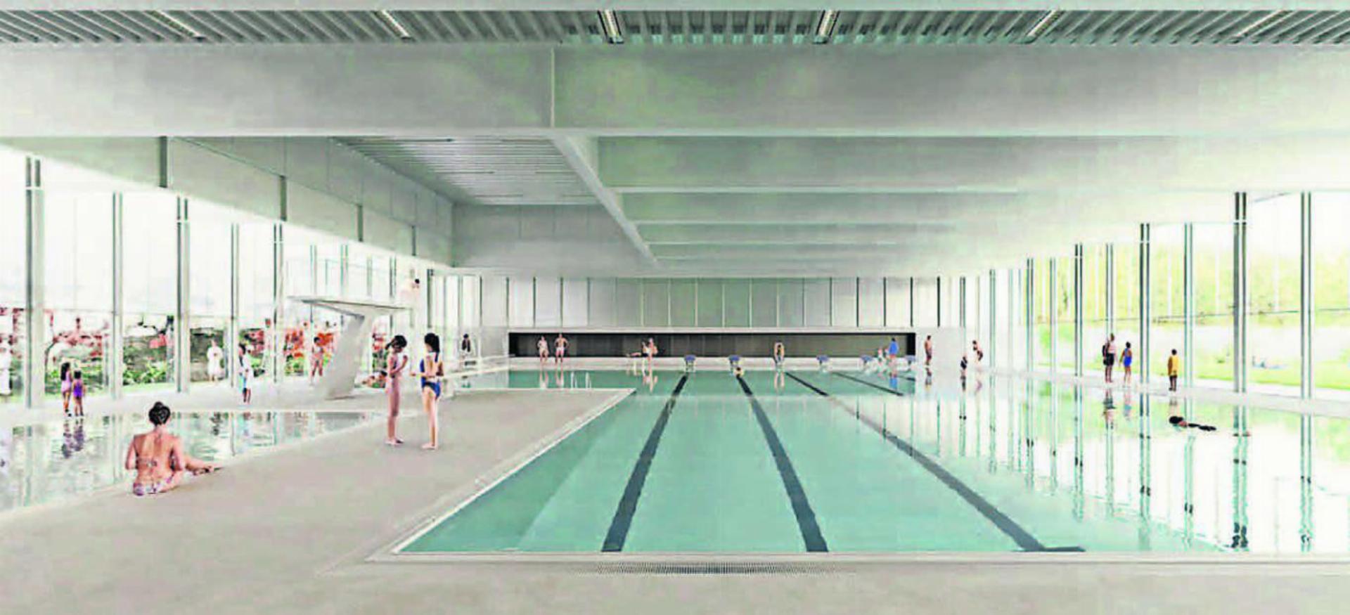 Drei Varianten wurden erarbeitet. Vertieft widmete man sich der Kombination zwischen «öffentlichem Hallenbad» und «kommunalem Freizeitbad». Dies entspreche der Vision und Idee der Burkertsmatt am besten. Visualisierung und Modell: zg