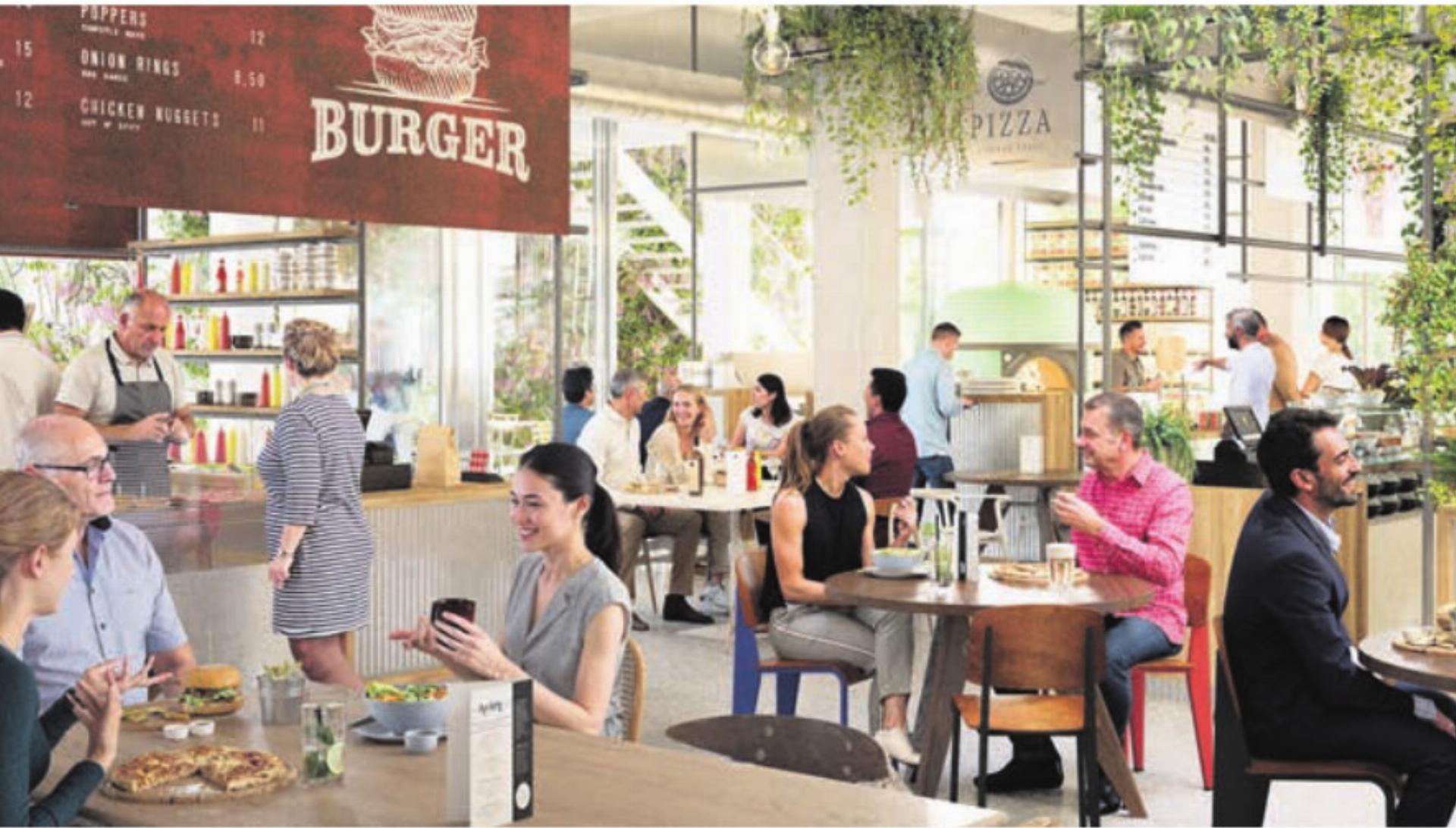 So könnte es in zwei Jahren aussehen: Verschiedene Food-Corners locken mit Spezialitäten aus aller Welt. Visualisierung: zg - Das Bild wird blockiert. – Möglicherweise durch einen aktiven Adblocker.