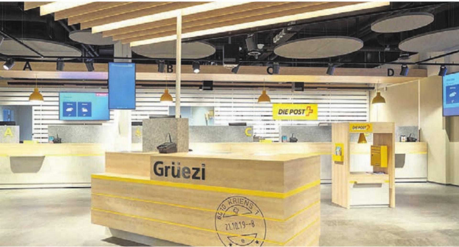 In etwa so soll die neue Postfiliale in Wohlen nach dem Umbau aussehen. Derzeit findet der Betrieb in einem Container statt. Bild: pd - Das Bild wird blockiert. – Möglicherweise durch einen aktiven Adblocker.