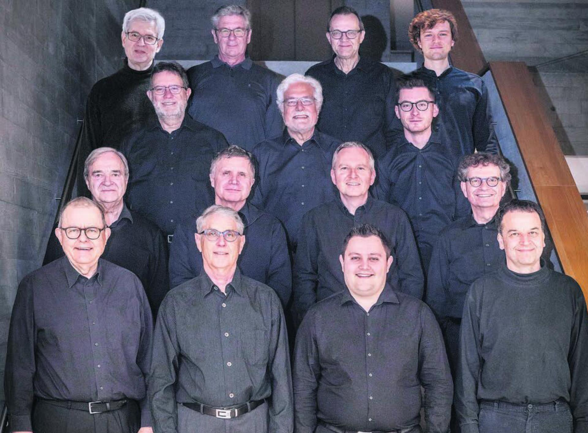Das Männervokalensemble Canta Libre ist mit einigen prominenten Namen besetzt, wie Dieter Studer, Jonas Arnet, Guido Arnet, Thomas Wohler. Bild: zg