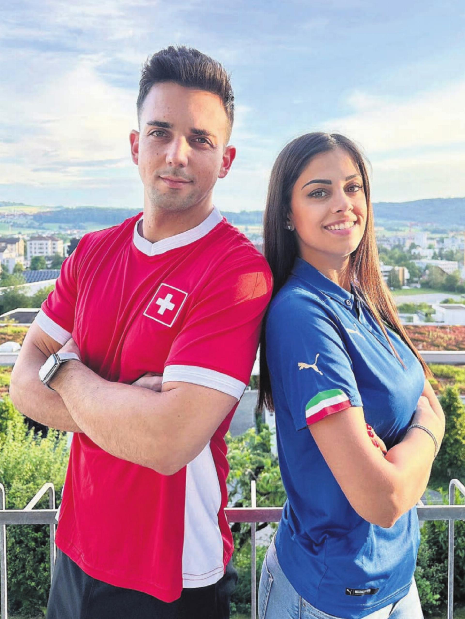 Sara Fattizzo und Fabian Dubach harmonieren als Paar bestens miteinander. Morgen Samstag, wenn die Schweiz gegen Italien spielt, sind sie für 90 Minuten aber anderer Ansichten. Bild: zg