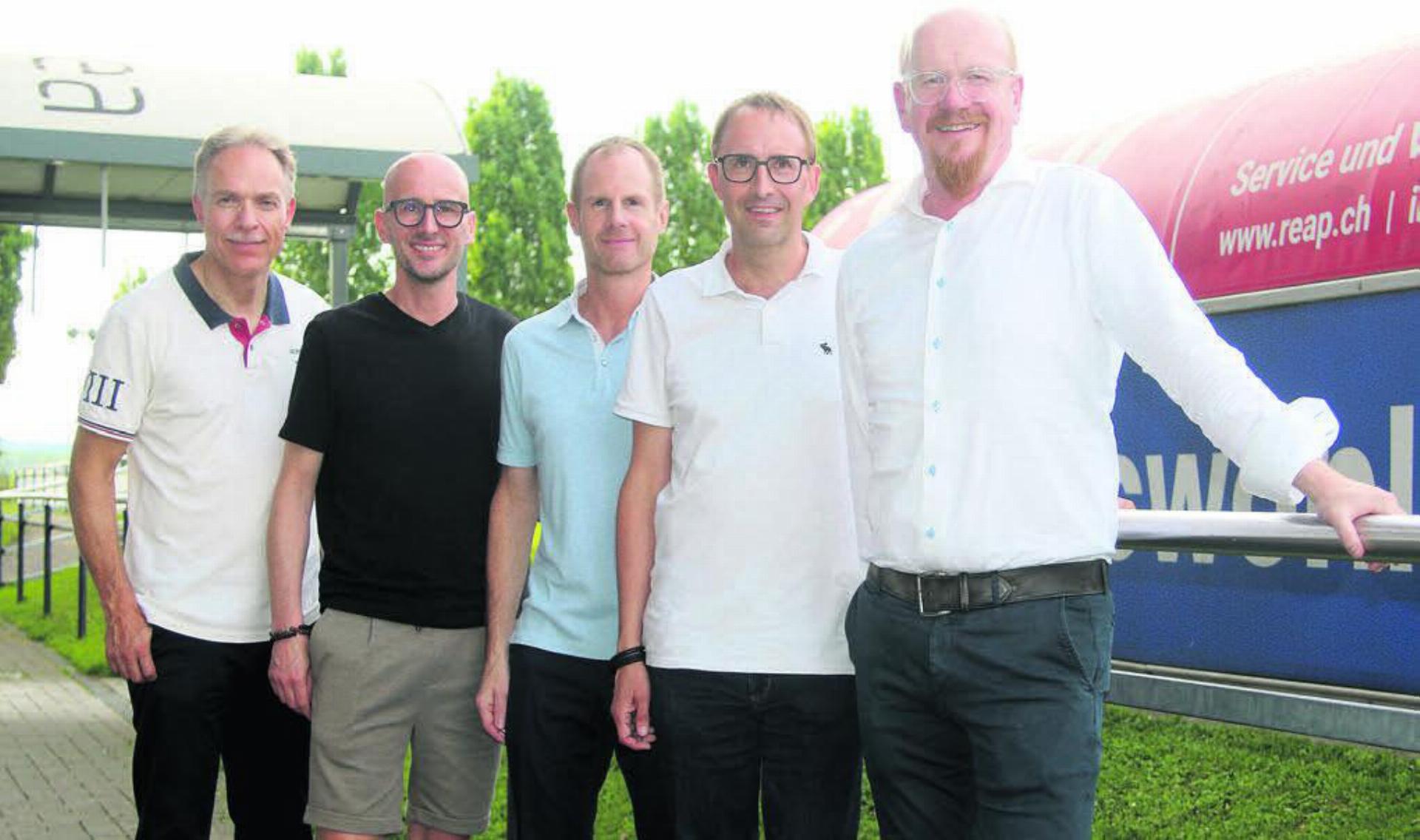 Der Vorstand der Donatorenvereinigung des FC Wohlen (von links): Remo Wissmann, Daniel Trottmann, Stephan Jöhl, Matthias Fricker, Jürgen Frömberg. Bild: Josip Lasic