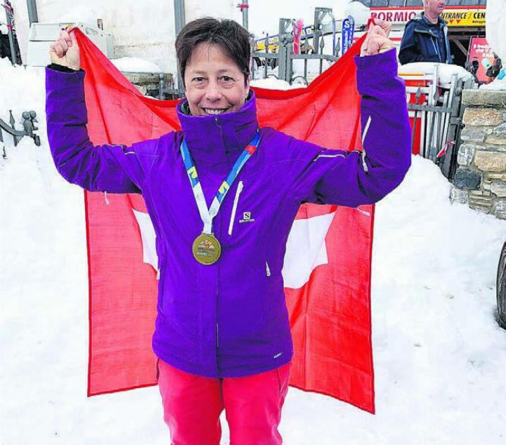 Die jubelnde Sandra Strebel an den World Transplant Winter Games. Bild: zg