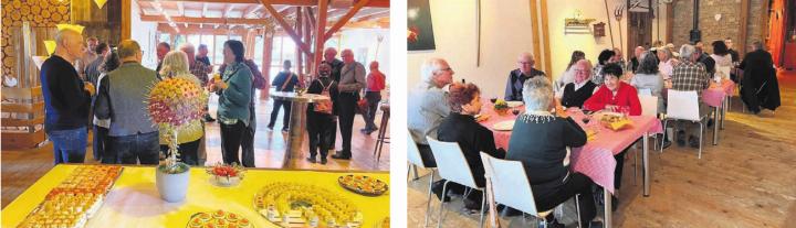 So lässt es sich geniessen: Erst gab es einen feinen Apéro (links), dann eine kurze Ansprache durch den Präsidenten und schliesslich den Fondueplausch (rechts). Bilder: zg