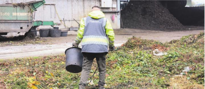 Das Grüngut wird ausgebreitet und dann von Hand nach nicht kompostierbaren Abfällen durchforstet – eine aufwendige und mühselige Arbeit. Bild: chh Das Grüngut wird ausgebreitet und dann von Hand nach nicht kompostierbaren Abfällen durchforstet – eine aufwendige und mühselige Arbeit. Bild: chh