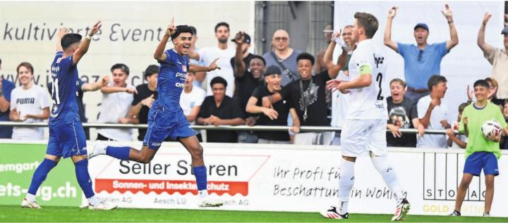 Das Aargauer Derby zwischen Wohlen und Aarau war ein sportlicher Leckerbissen – und beim Tor der Wohler kam ganz viel Freude auf: Von einer Sportkoordinationsstelle sollten grosse und kleine Vereine gleichermassen profitieren. Bild: awa
