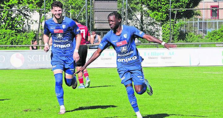 Jubeln nächste Saison woanders: Nermin Rogentin (links) und Nathan Tayey verlassen den FC Wohlen. Bild: Archiv/jl