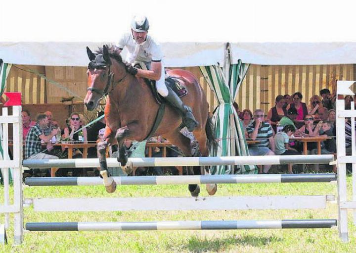 Im Vordergrund wird geritten, im Festzelt dahinter geniessen die Besucher die Atmosphäre. Die Springkonkurrenz Wohlen ist Wettkampf und Dorffest in Kombination. Bild: Archiv