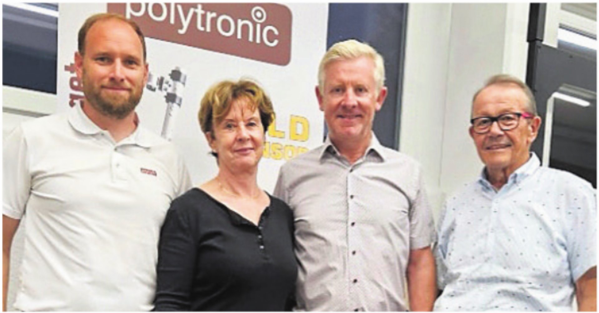 Markus Huwyler, CEO Polytronic, Marlies Laubacher, Gemeinderätin, Felix Köpfli, Präsident, und Herbert Strebel, abtretendes Vorstandsmitglied (von links).  Bild: zg - Das Bild wird blockiert. – Möglicherweise durch einen aktiven Adblocker.