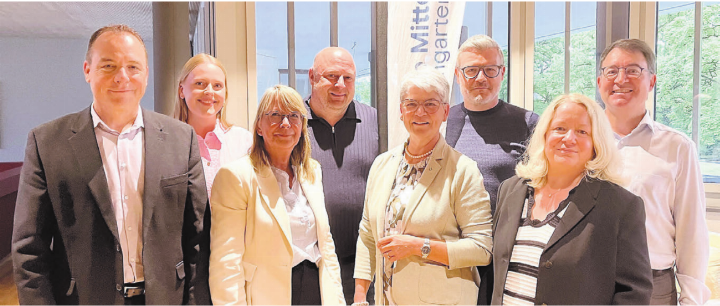 Die Parteileitung (v. l.): Michael Eichholzer (Co-Präsident), Jacqueline Wick, Karin Koch Wick (Co-Präsidentin, Grossrätin), Thomas Hürlimann (neu), Rita Brem-Ingold (Grossrätin), Harry Lütolf (Grossrat), Louisa Springer und Martin Stalder. Bilder: Walter Minder