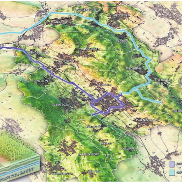 Qualität, Termin, Kosten – alles top - Mit dem Wasserring wird die Trinkwasserversorgung im Bünztal und im Reusstal langfristig gesichert. Lila ist die bestehende Leitung (von Hard bis Wohlen). Hellblau ist die neue Leitung über das Reusstal.