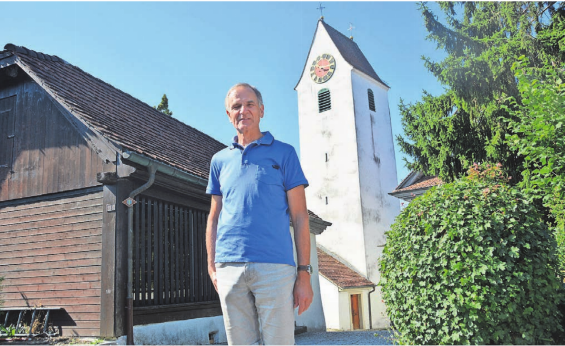 Kirchgemeinde-Präsident Franz Rutzer weiss, dass der Kirchturm zwar etwas verbraucht aussieht, dieser aber über eine gute Bausubstanz verfügt. Bilder: Roger Wetli - Das Bild wird blockiert. – Möglicherweise durch einen aktiven Adblocker.