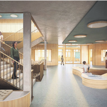 Wichtige Hürde gemeistert - So stellen sich die Planer das neue Mittelstufenschulhaus in der Mühlematten vor. Das Generalplaner-Mandat ging jetzt an eine Arbeitsgemeinschaft, bestehend aus der Xaver Meyer AG aus Villmergen und der Hegi Koch Kolb   Partner Architekten AG aus Wohlen. Visualisierung: Archiv