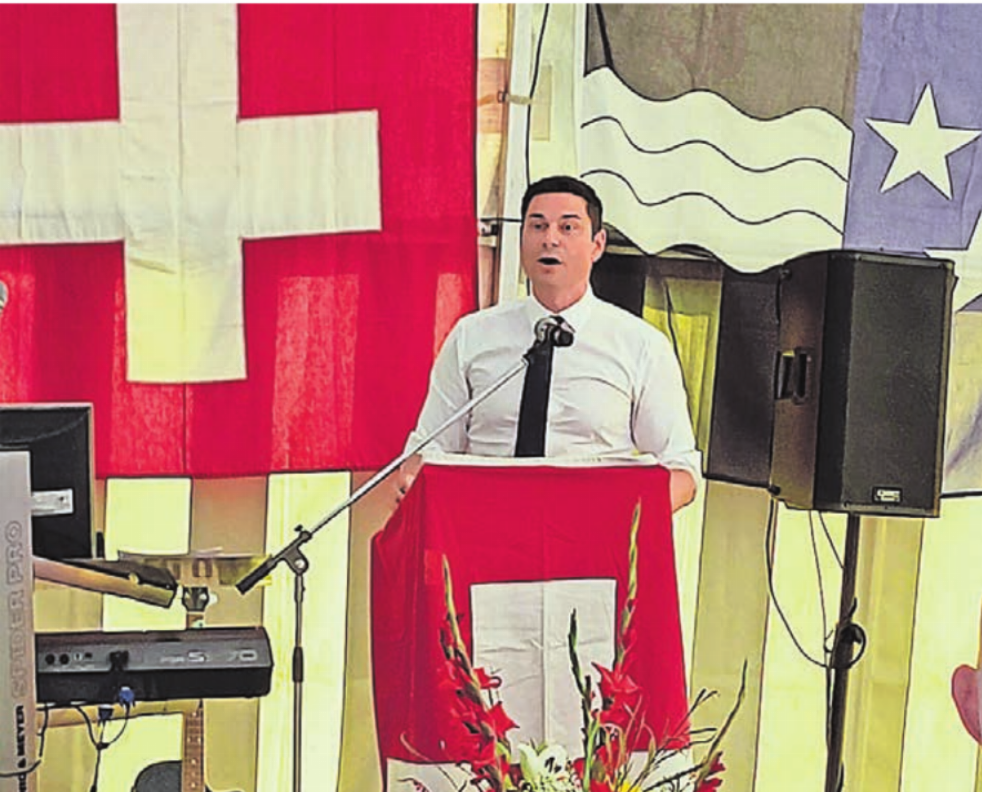 Nationalrat Benjamin Giezendanner wagte einen geschichtlichen Exkurs von Bruder Klaus bis zur Neuzeit. - Das Bild wird blockiert. – Möglicherweise durch einen aktiven Adblocker.